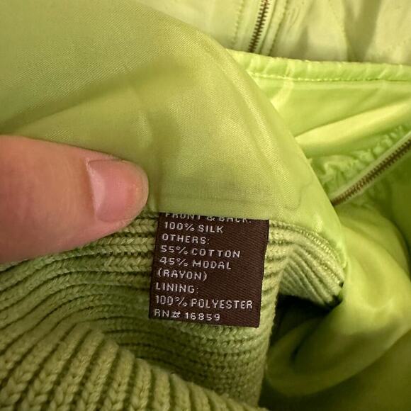 J. McLaughlin Quilted Sweater Jacket Silk Lime Green Size Small - Picture 4 of 5